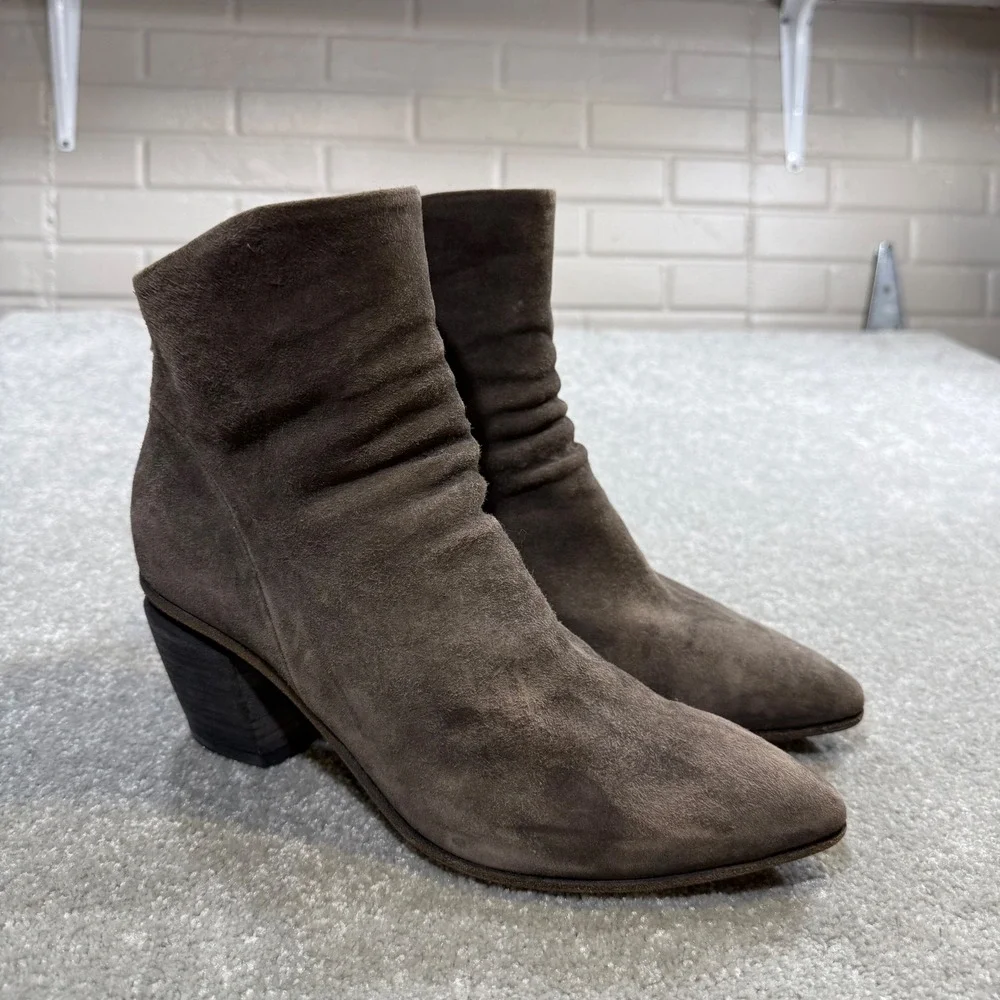 Officine Creative Suede Ankle Boots Taupe Gray Western Pointed Toe EU 40.5 Italy